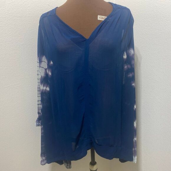 Free People Tie Dye Me Down Top Navy Blue Sheer Dolman Sleeves Size Small - Picture 1 of 9